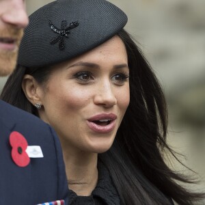 Le prince Harry et Meghan Markle à la sortie de l'abbaye de Westminster pour le service commémoratif de L'ANZAC Day à Londres. Le 25 avril 2018