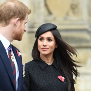 Le prince Harry et Meghan Markle à la sortie de l'abbaye de Westminster pour le service commémoratif de L'ANZAC Day à Londres. Le 25 avril 2018