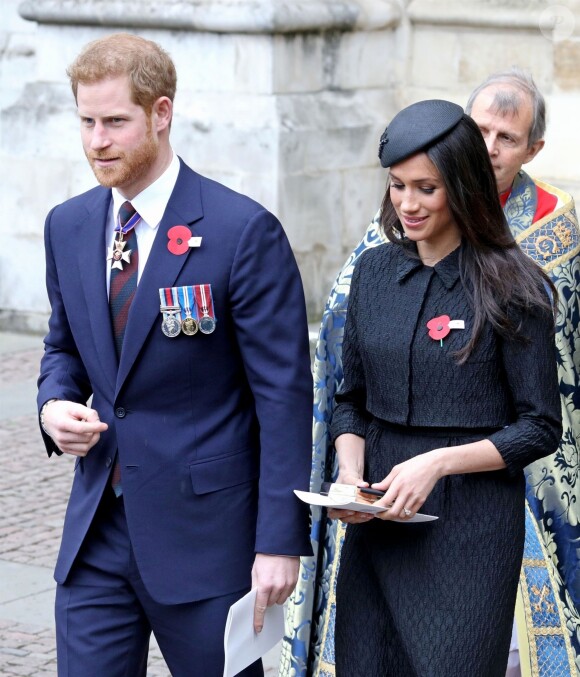 Le prince Harry et Meghan Markle à la sortie de l'abbaye de Westminster pour le service commémoratif de L'ANZAC Day à Londres. Le 25 avril 2018