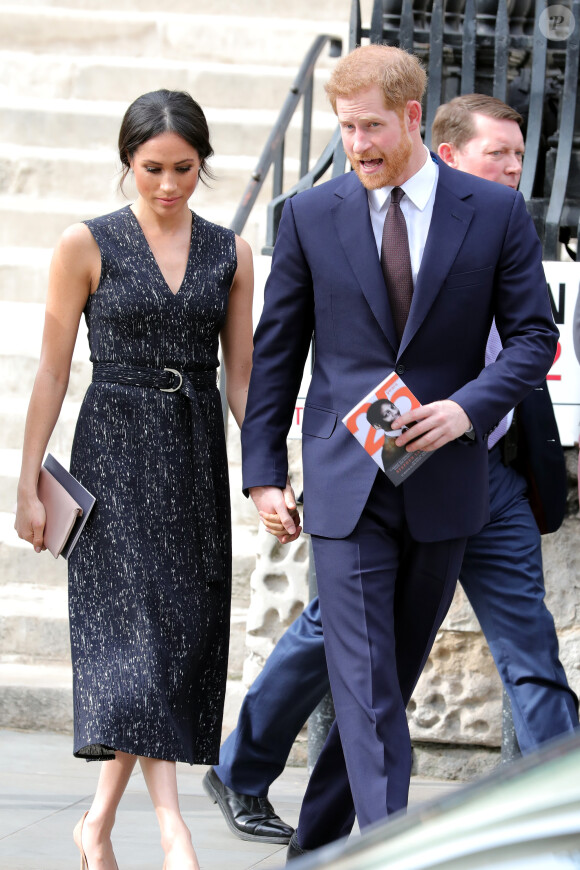 Le prince Harry et sa fiancée Meghan Markle ont assisté à l'office religieux en mémoire de Stephen Lawrence, un jeune homme noir britannique tué en 1993 à l'âge de 18 ans lors d'un meurtre raciste, à l'église St Martin-in-the-Fields à Londres, Royaume Uni, le 23 avril 2018.