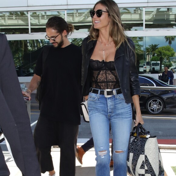 Exclusif - Heidi Klum et son compagnon Tom Kaulitz arrivent à l'aéroport de Nice lors du 71ème Festival International du Film de Cannes, le 16 mai 2018.