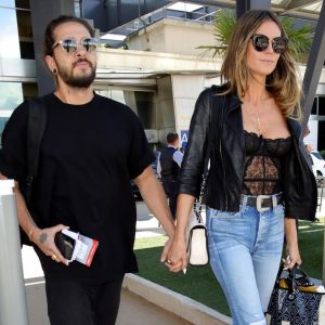 Exclusif - Heidi Klum et son compagnon Tom Kaulitz arrivent à l'aéroport de Nice lors du 71ème Festival International du Film de Cannes, le 16 mai 2018.