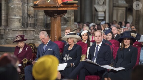Le prince Charles conduira Meghan Markle à l'autel de la chapelle St George à Windsor pour son mariage avec le prince Harry le 19 mai 2018. Ici, la famille royale réunie en l'abbaye de Westminster le 12 mars 2018 pour le Commonwealth Day.