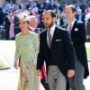 Pippa Middleton, son mari James Matthews et son frère James Middleton arrivent à la chapelle St. George pour le mariage du prince Harry et de Meghan Markle au château de Windsor, Royaume Uni, le 19 mai 2018.