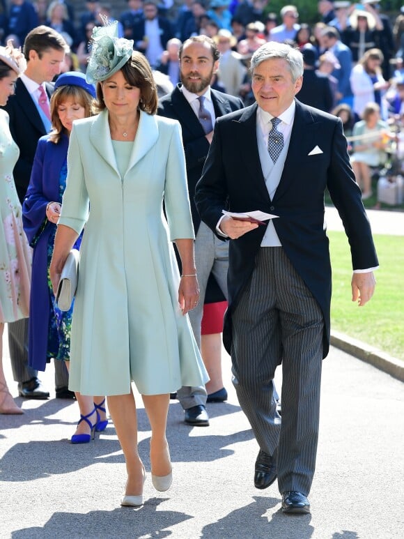 Carole Middleton et Michael Middleton arrivent à la chapelle St. George pour le mariage du prince Harry et de Meghan Markle au château de Windsor, Royaume Uni, le 19 mai 2018.