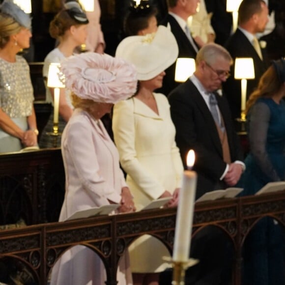 Le prince Harry, le prince William, duc de Cambridge, Camilla Parker Bowles, duchesse de Cornouailles et Catherine Middleton, duchesse de Cambridge - Cérémonie de mariage du prince Harry et de Meghan Markle en la chapelle St George au château de Windsor, Royaume Uni, le 19 mai 2018.