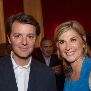 Exclusif - François Baroin et sa compagne Michèle Laroque - Présentation de la préparation du film "Jeux dangereux"au Théâtre de Paris le 15 juin 2015.