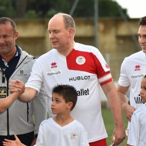 Felipe Massa, le prince Albert II de Monaco et Louis Ducruet - Traditionnel match de football caritatif opposant l'A.S. Star Team for Children à l'Association Mondiale des Pilotes de F1 au stade Lucien Rhein à Menton, le 22 mai 2018. L'équipe du prince A. II de Monaco a remporté la rencontre par 2 buts à 1. © Bruno Bebert/Bestimage