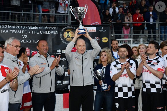 Le prince Albert II de Monaco - Traditionnel match de football caritatif opposant l'A.S. Star Team for Children à l'Association Mondiale des Pilotes de F1 au stade Lucien Rhein à Menton, le 22 mai 2018. L'équipe du prince A. II de Monaco a remporté la rencontre par 2 buts à 1. © Bruno Bebert/Bestimage