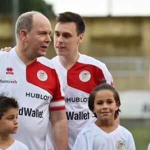 Le prince Albert II de Monaco et Louis Ducruet - Traditionnel match de football caritatif opposant l'A.S. Star Team for Children à l'Association Mondiale des Pilotes de F1 au stade Lucien Rhein à Menton, le 22 mai 2018. L'équipe du prince A. II de Monaco a remporté la rencontre par 2 buts à 1. © Bruno Bebert/Bestimage