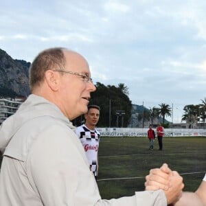 Le prince Albert II de Monaco et Louis Ducruet - Traditionnel match de football caritatif opposant l'A.S. Star Team for Children à l'Association Mondiale des Pilotes de F1 au stade Lucien Rhein à Menton, le 22 mai 2018. L'équipe du prince A. II de Monaco a remporté la rencontre par 2 buts à 1. © Bruno Bebert/Bestimage