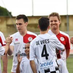 Le prince Albert II de Monaco, Louis Ducruet et Nico Rosberg - Traditionnel match de football caritatif opposant l'A.S. Star Team for Children à l'Association Mondiale des Pilotes de F1 au stade Lucien Rhein à Menton, le 22 mai 2018. L'équipe du prince A. II de Monaco a remporté la rencontre par 2 buts à 1. © Bruno Bebert/Bestimage