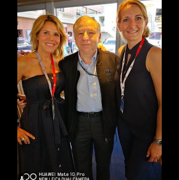 Laura Tenoudji au Grand Prix de Monaco avec Jean Todt et Emma Clair Dumont le 26 mai 2018.