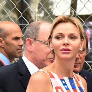 Le prince Albert II de Monaco et la princesse Charlene arrivent au 76e Grand Prix de Formule 1 de Monaco le 28 mai 2018. © Bruno Bebert/Bestimage