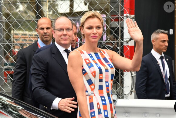 Le prince Albert II de Monaco et la princesse Charlene arrivent au 76e Grand Prix de Formule 1 de Monaco le 28 mai 2018. © Bruno Bebert/Bestimage