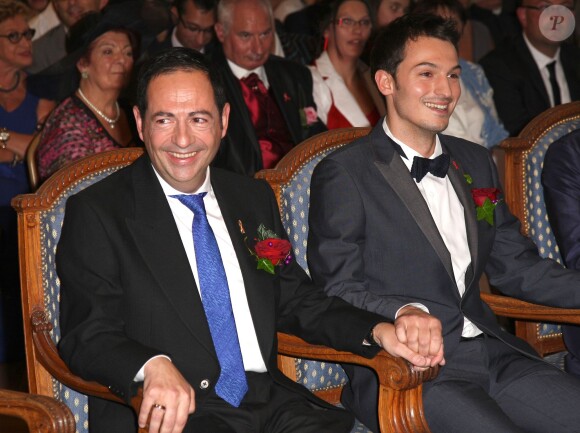 Mariage du conseiller régional PS Jean Luc Roméro et de Christophe Michel le 27 Septembre 2013 à la mairie du 12e arrondissement de Paris. Une union célébrée par Bertrand Delanoë