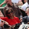 Stéphane Plaza et Karine Le Marchand plaisantent et s'amusent à Roland Garros - People dans les tribunes lors des internationaux de tennis de Roland Garros à Paris le 4 juin 2018