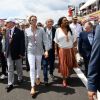 Renaud Muselier, le président du Conseil Régional de PACA, Christian Estrosi (le maire de Nice et vice-président du Conseil Régional de PACA), le prince Albert II de Monaco, la princesse Charlène de Monaco et Laura Flessel, la ministre des sports, Jean Todt durant le Grand Prix de France au Castellet le 24 juin 2018. C. Estrosi, le maire de Nice et le vice-président du Conseil Regional de PACA, est à l'origine du retour du Grand Prix de France au Circuit Paul Ricard. C'est L. Hamilton qui a remporté le Grand Prix devant M. Verstappen, second, et K. Raikkonen troisième. © Bruno Bebert / Bestimage