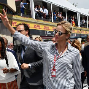 La princesse Charlène de Monaco durant le Grand Prix de France au Castellet le 24 juin 2018. C. Estrosi, le maire de Nice et le vice-président du Conseil Regional de PACA, est à l'origine du retour du Grand Prix de France au Circuit Paul Ricard. C'est L. Hamilton qui a remporté le Grand Prix devant M. Verstappen, second, et K. Raikkonen troisième. © Bruno Bebert / Bestimage