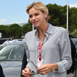 La princesse Charlène de Monaco durant le Grand Prix de France au Castellet le 24 juin 2018. C. Estrosi, le maire de Nice et le vice-président du Conseil Regional de PACA, est à l'origine du retour du Grand Prix de France au Circuit Paul Ricard. C'est L. Hamilton qui a remporté le Grand Prix devant M. Verstappen, second, et K. Raikkonen troisième. © Bruno Bebert / Bestimage