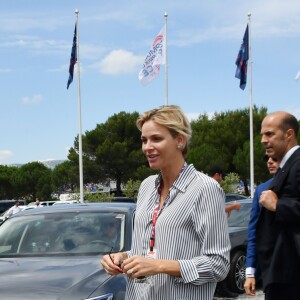 La princesse Charlène de Monaco durant le Grand Prix de France au Castellet le 24 juin 2018. C. Estrosi, le maire de Nice et le vice-président du Conseil Regional de PACA, est à l'origine du retour du Grand Prix de France au Circuit Paul Ricard. C'est L. Hamilton qui a remporté le Grand Prix devant M. Verstappen, second, et K. Raikkonen troisième. © Bruno Bebert / Bestimage