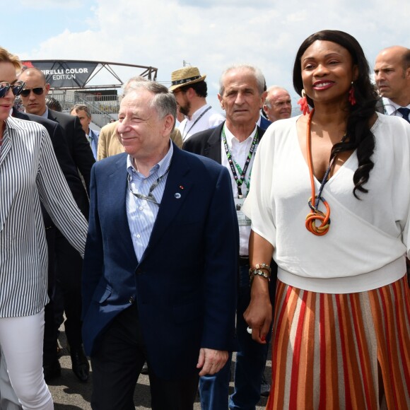 La princesse Charlène de Monaco, Laura Flessel, la ministre des sports, et Jean Todt durant le Grand Prix de France au Castellet le 24 juin 2018. Christian Estrosi, le maire de Nice et le vice président du Conseil Regional de PACA, est à l'origine du retour du Grand Prix de France au Circuit Paul Ricard. C'est Lewis Hamilton qui a remporté le Grand Prix devant Max Verstappen, second, et Kimi Raikkonen troisième. © Bruno Bebert / Bestimage