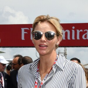 La princesse Charlène de Monaco durant le Grand Prix de France au Castellet le 24 juin 2018. Christian Estrosi, le maire de Nice et le vice président du Conseil Regional de PACA, est à l'origine du retour du Grand Prix de France au Circuit Paul Ricard. C'est Lewis Hamilton qui a remporté le Grand Prix devant Max Verstappen, second, et Kimi Raikkonen troisième. © Bruno Bebert / Bestimage