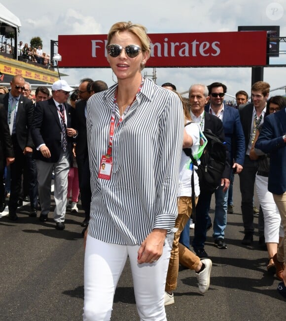 La princesse Charlène de Monaco durant le Grand Prix de France au Castellet le 24 juin 2018. Christian Estrosi, le maire de Nice et le vice président du Conseil Regional de PACA, est à l'origine du retour du Grand Prix de France au Circuit Paul Ricard. C'est Lewis Hamilton qui a remporté le Grand Prix devant Max Verstappen, second, et Kimi Raikkonen troisième. © Bruno Bebert / Bestimage