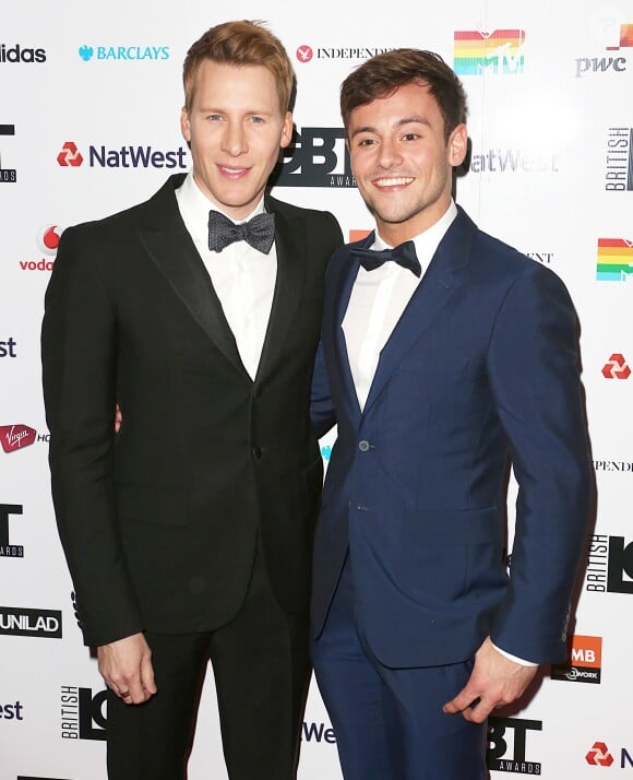 Dustin Lance Black et Tom Daley à la soirée The British LGBT Awards 2017 à Londres le 12 mai 2017.