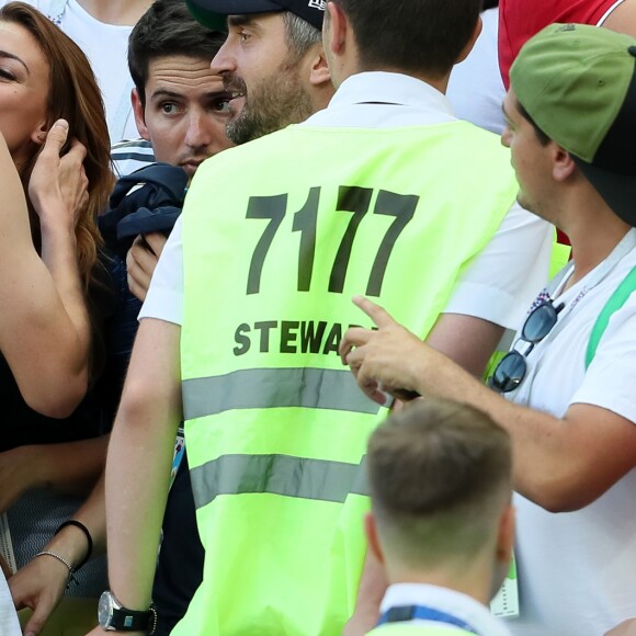 L'ex-Miss France Rachel Legrain-Trapani félicite son compagnon Benjamin Pavard après la victoire de la France face à l'Argentine lors des 8ème de finale de la Coupe du monde à Kazan en Russie le 30 juin 2018. © Cyril Moreau/Bestimage