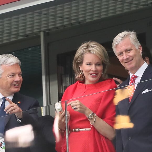 La reine Mathilde de Belgique, le roi Philippe de Belgique dans les tribunes lors de la demi-finale de la coupe du monde opposant la France à la Belgique à Saint-Pétersbourg, Russie, le 10 juillet 2018. © Cyril Moreau/Bestimage