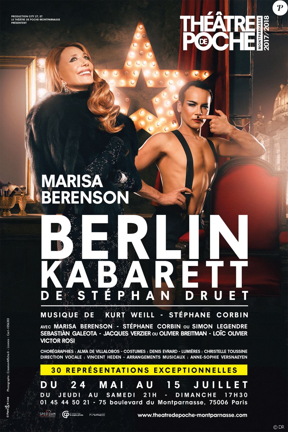 Marisa Berenson dans &quot;Berlin Kabarett&quot; de Stéphan Druet, au Théâtre de Poche-Montparnasse jusqu&#039;au 15 juillet 2018. Reprise le 15 novembre.