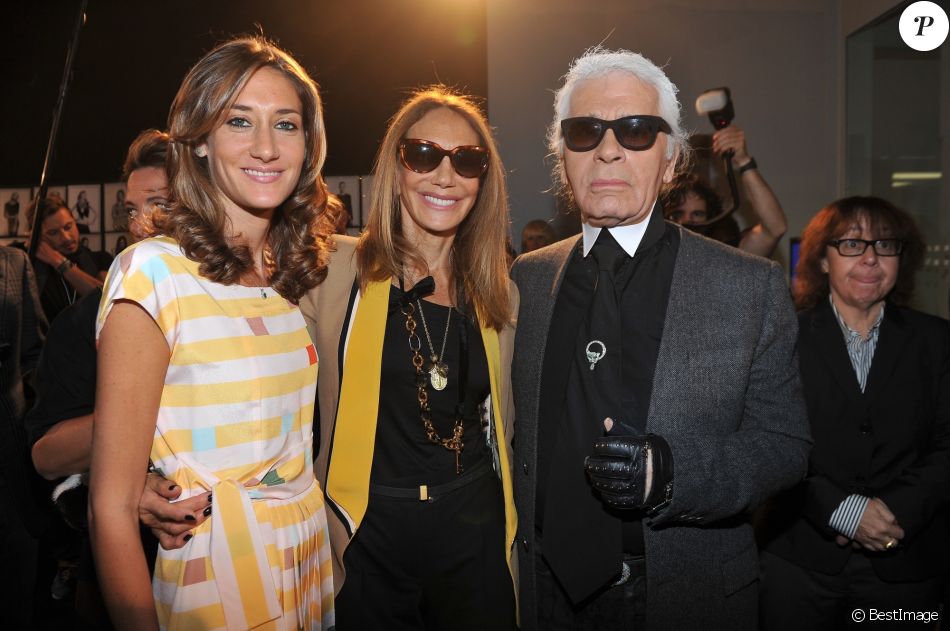 Marisa Berenson, Starlite Randall, Karl Lagerfeld - People au defile Fendi lors de la fashion week de Milan, le 19 septembre 2013.