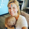 Laura Tenoudji et sa fille Bianca lors de la finale de la Coupe du monde le 15 juillet 2018.