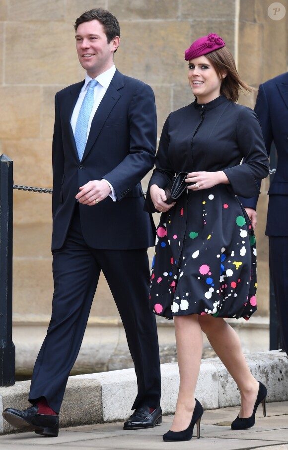 La princesse Eugenie et son fiancé Jack Brooksbank le dimanche de Pâques à Windsor le 31 mars 2018.