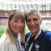 Nagui et sa femme Mélanie Page lors d'un match de l'équipe de France en Russie pendant la Coupe du monde 2018 - Instagram, 10 juillet 2018