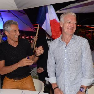 Semi-Exclusif - No web - No blog - Didier Deschamps fête sa victoire avec sa femme Claude, Nagui et sa femme Mélanie Page et des amis à la Gioia et au VIP Room à Saint-Tropez, le 21 juillet 2018. © Rachid Bellak/Bestimage  For Germany call for price !!! NO WEB NO BLOG !!! Semi-Exclusive - French football manager Didier Deschamps is celebrating his FIFA World Cup victory with his wife Claude and and french presenter Nagui and his wife at the Gioia restaurant and VIP Room in Saint-Tropez, France, on July 22nd 201821/07/2018 - Saint-Tropez