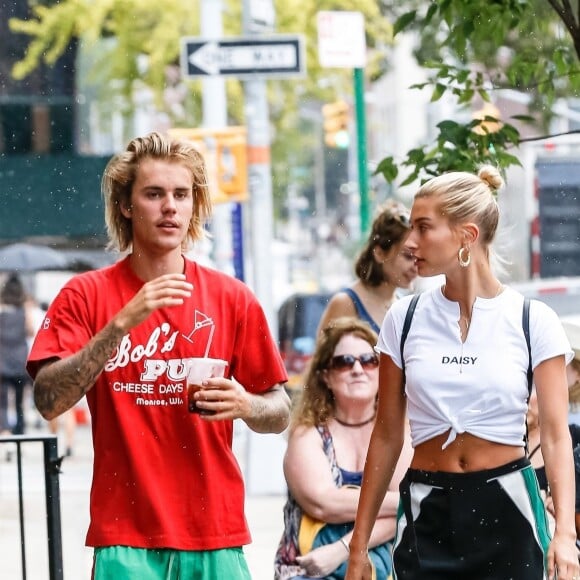 Exclusif - Justin Bieber et sa fiancée Hailey Baldwin sont allés déjeuner puis au cinéma ensemble à New York, le 3 août 2018.