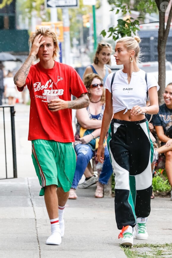 Exclusif - Justin Bieber et sa fiancée Hailey Baldwin sont allés déjeuner puis au cinéma ensemble à New York, le 3 août 2018.