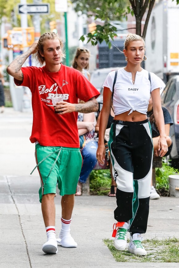 Exclusif - Justin Bieber et sa fiancée Hailey Baldwin sont allés déjeuner puis au cinéma ensemble à New York, le 3 août 2018.