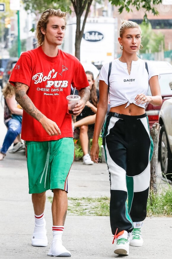Exclusif - Justin Bieber et sa fiancée Hailey Baldwin sont allés déjeuner puis au cinéma ensemble à New York, le 3 août 2018.