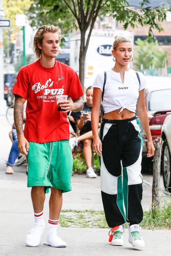 Exclusif - Justin Bieber et sa fiancée Hailey Baldwin sont allés déjeuner puis au cinéma ensemble à New York, le 3 août 2018.