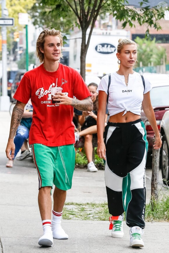 Exclusif - Justin Bieber et sa fiancée Hailey Baldwin sont allés déjeuner puis au cinéma ensemble à New York, le 3 août 2018.