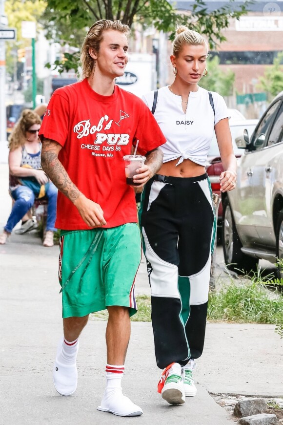 Exclusif - Justin Bieber et sa fiancée Hailey Baldwin sont allés déjeuner puis au cinéma ensemble à New York, le 3 août 2018.