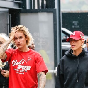 Exclusif - Justin Bieber et sa fiancée Hailey Baldwin sont allés déjeuner puis au cinéma ensemble à New York, le 3 août 2018.