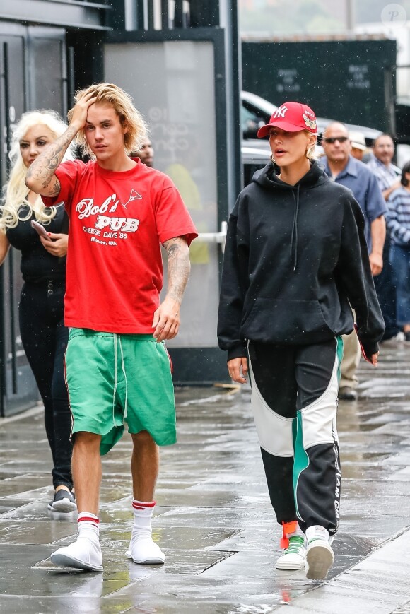 Exclusif - Justin Bieber et sa fiancée Hailey Baldwin sont allés déjeuner puis au cinéma ensemble à New York, le 3 août 2018.