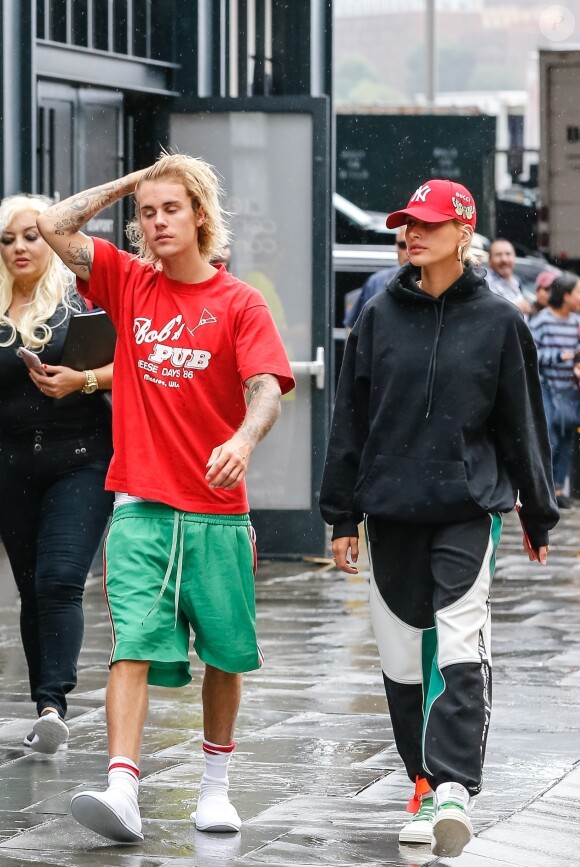 Exclusif - Justin Bieber et sa fiancée Hailey Baldwin sont allés déjeuner puis au cinéma ensemble à New York, le 3 août 2018.