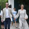 Pippa Middleton, enceinte, et son mari James Matthews arrivant au tournoi de Wimbledon à Londres le 13 juillet 2018.