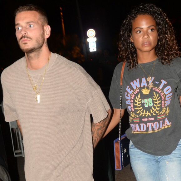 Exclusif - Matt Pokora (M. Pokora) et sa compagne Christina Milian à la sortie du VIP Room à Saint-Tropez, le 17 août 2018. © Rachid Bellak/Bestimage