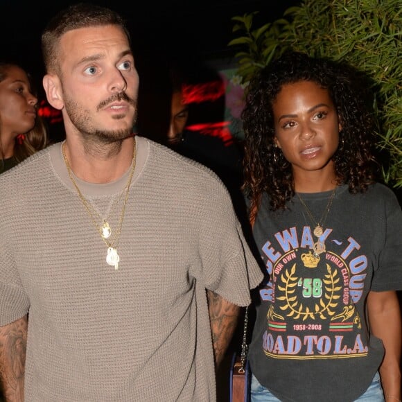 Exclusif - Matt Pokora (M. Pokora) et sa compagne Christina Milian à la sortie du VIP Room à Saint-Tropez, le 17 août 2018. © Rachid Bellak/Bestimage